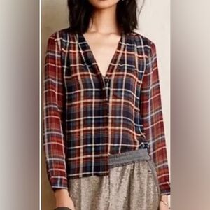 Anthropologie Maeve Multicolor Sheer Plaid Top